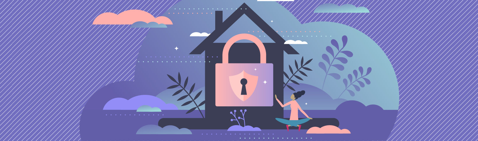 Illustration of a house with a giant padlock on the front of the door